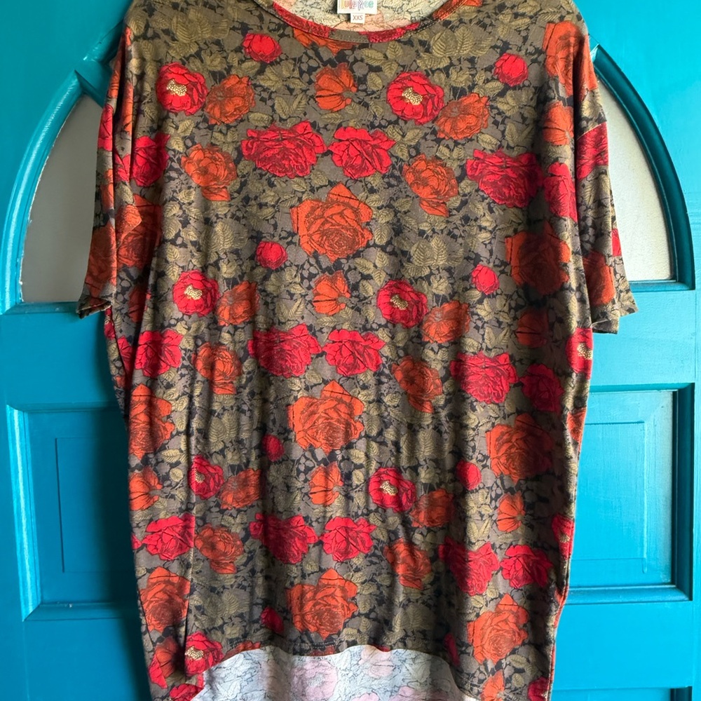LuLaRoe Women's Tunic with Red and Orange Floral Design